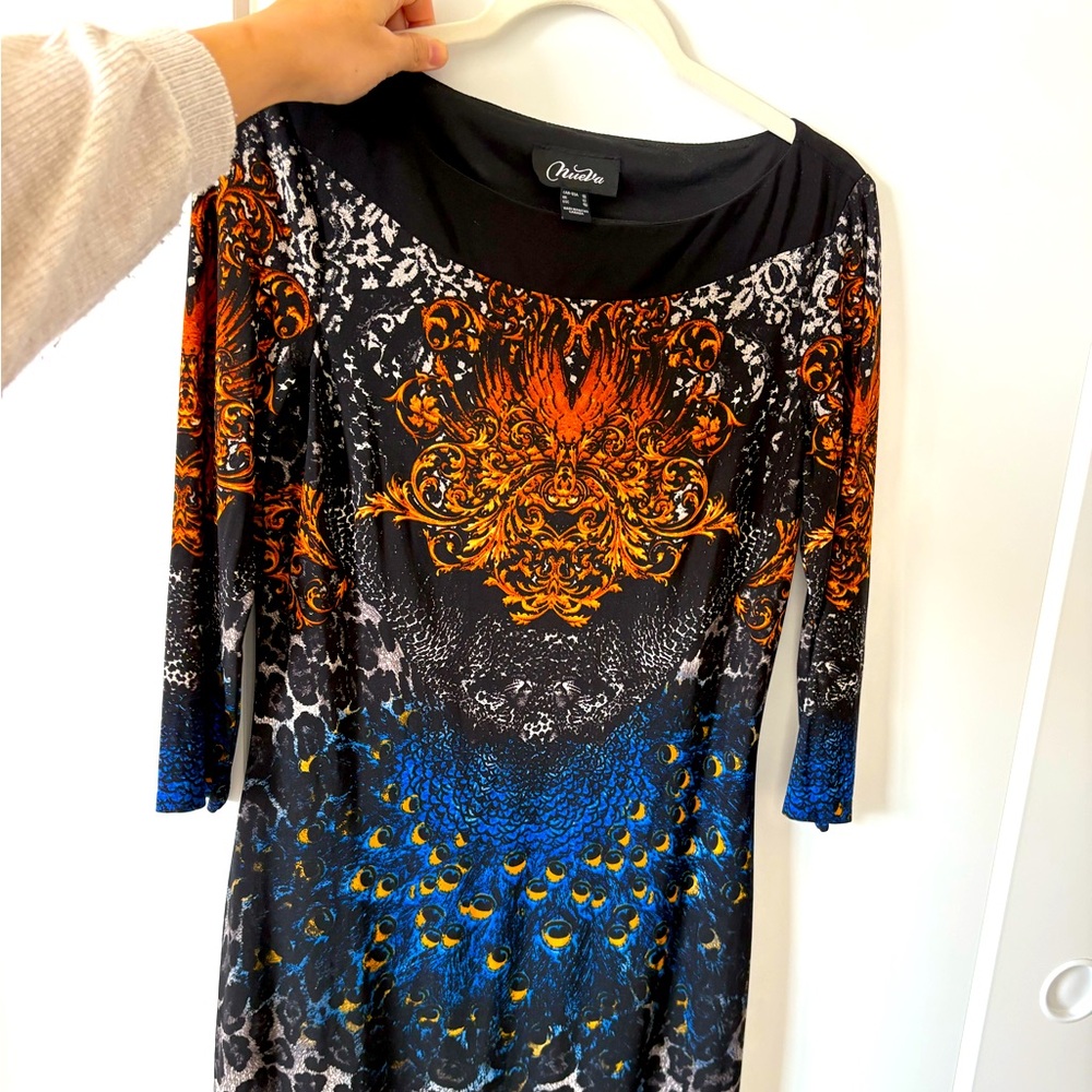 DISCOUNTED SHIPPING -Classy peacock Patterned Dress- Size 10/40